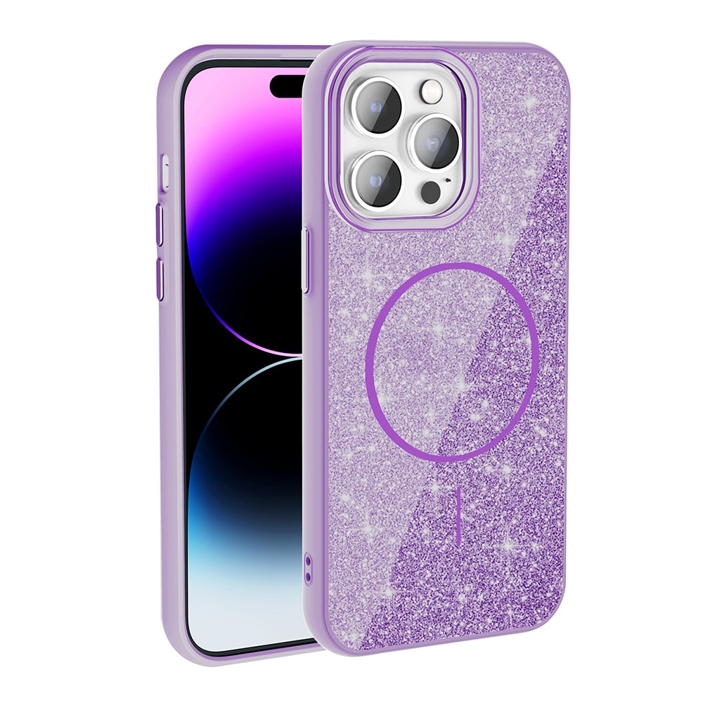 iPhone 14 Pro Max Kılıf M-safe Şarj Özellikli Parlayan Simli Okso