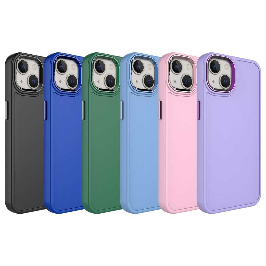 iPhone 13 Kılıf Metal Çerçeve ve Buton Tasarımlı Sert Botox