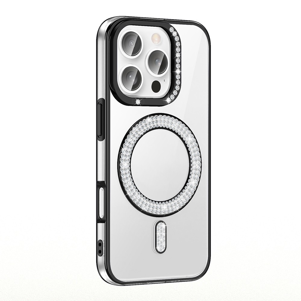 iPhone 16 Pro Max Kılıf Pırlanta Taş Tasarımlı M-safe Şarj Özellikli Karetta Silikon