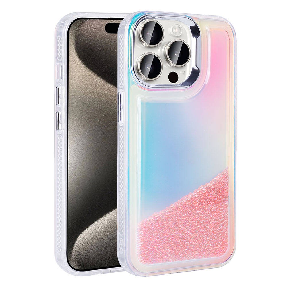 iPhone 15 Pro Kılıf Airbagli Renkli Arka Yüzey Boncuk Tasarımlı Kumul
