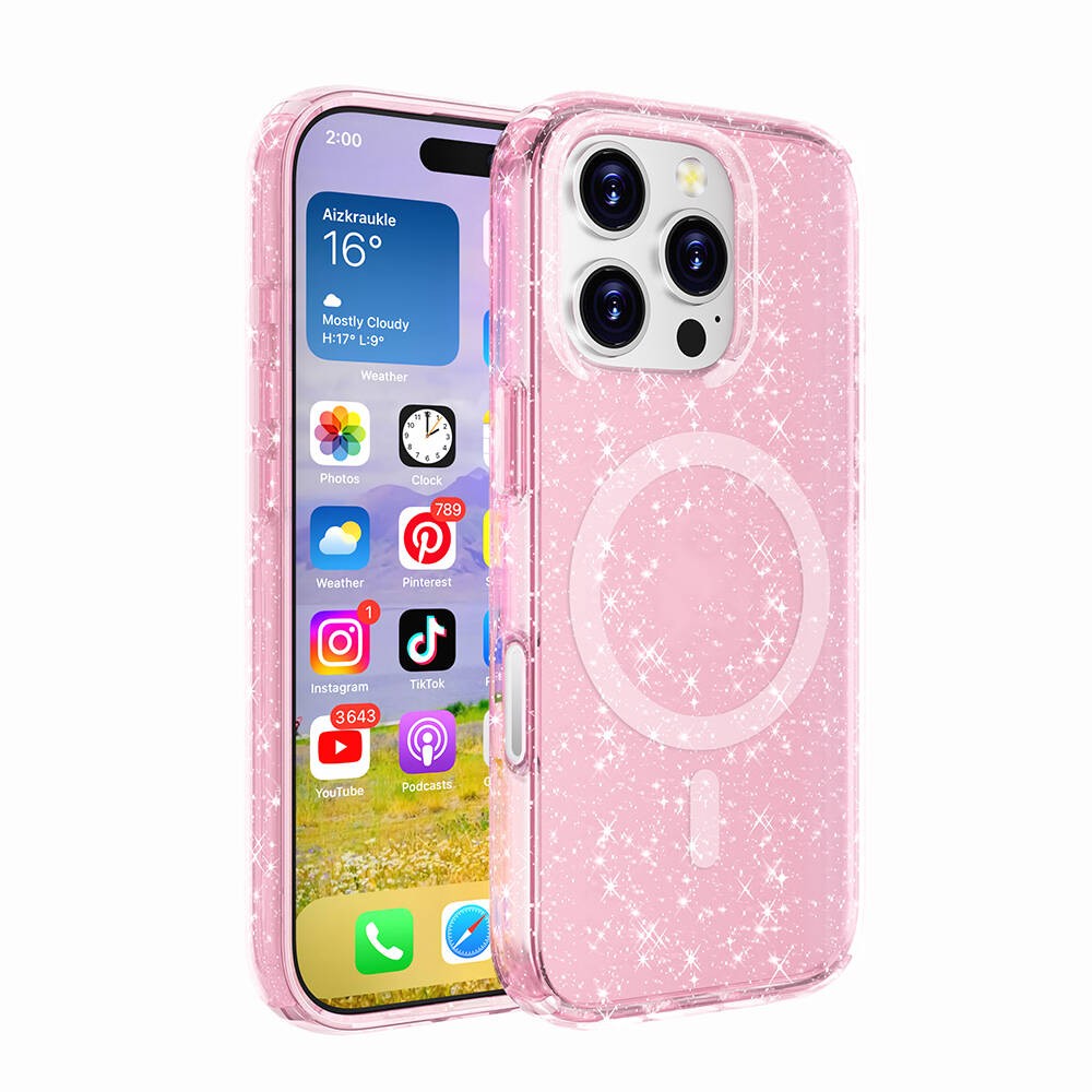 iPhone 16 Pro Kılıf M-safe Şarj Özellikli Parlayan Simli Saydam Renkli Allstar