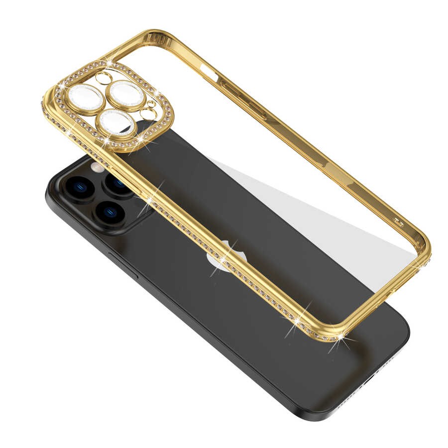 iPhone 13 Pro Kılıf Kamera Korumalı Taşlı Mina