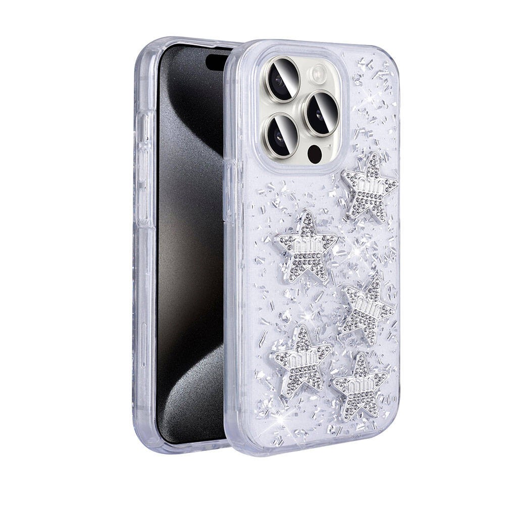 iPhone 15 Pro Kılıf Airbagli Simli Arka Yüzey Işıltı Silikon