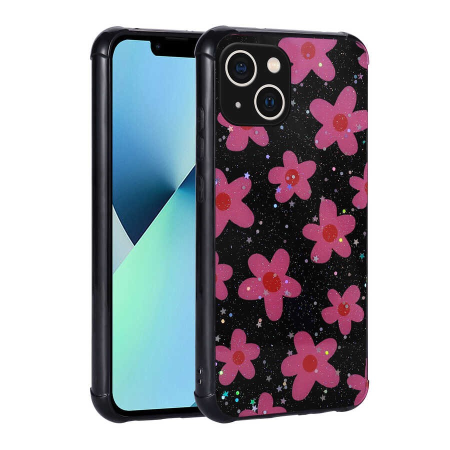 iPhone 13 Kılıf Simli Desenli Kamera Korumalı Parlak Popy