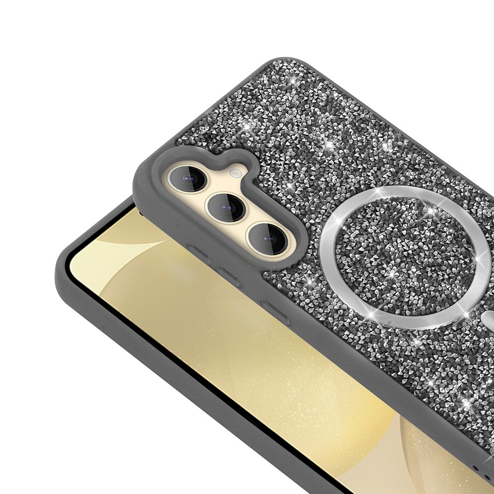 Galaxy S24 FE Kılıf Pırlanta Tasarımlı M-safe Şarj Özellikli Mozaik Silikon