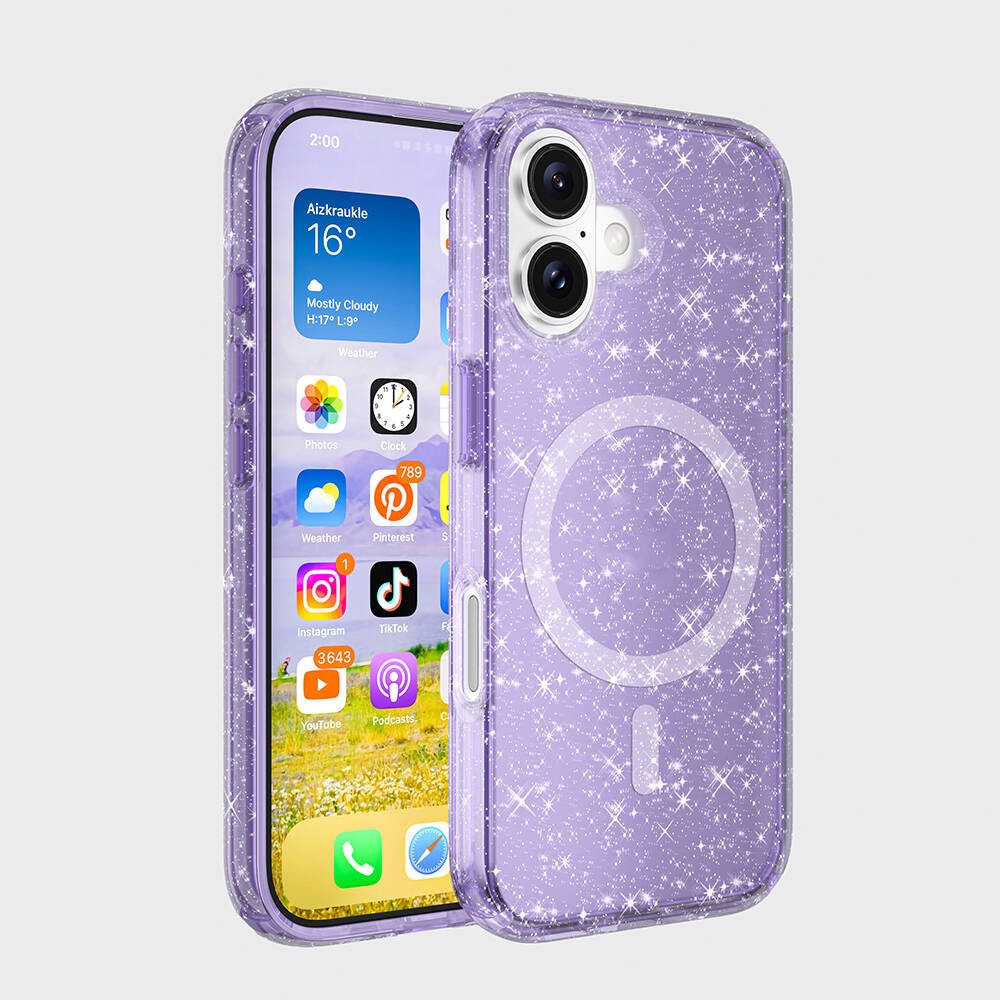 iPhone 16 Kılıf M-safe Şarj Özellikli Parlayan Simli Saydam Renkli Allstar