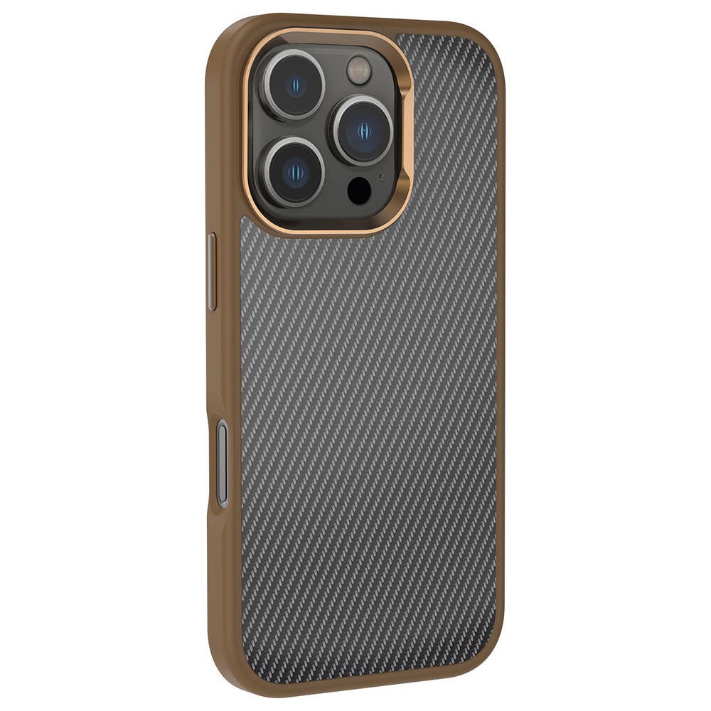 iPhone 16 Pro Max Kılıf Karbon Fiber Görünümlü Parlak Kamera Çerçeveli Venus