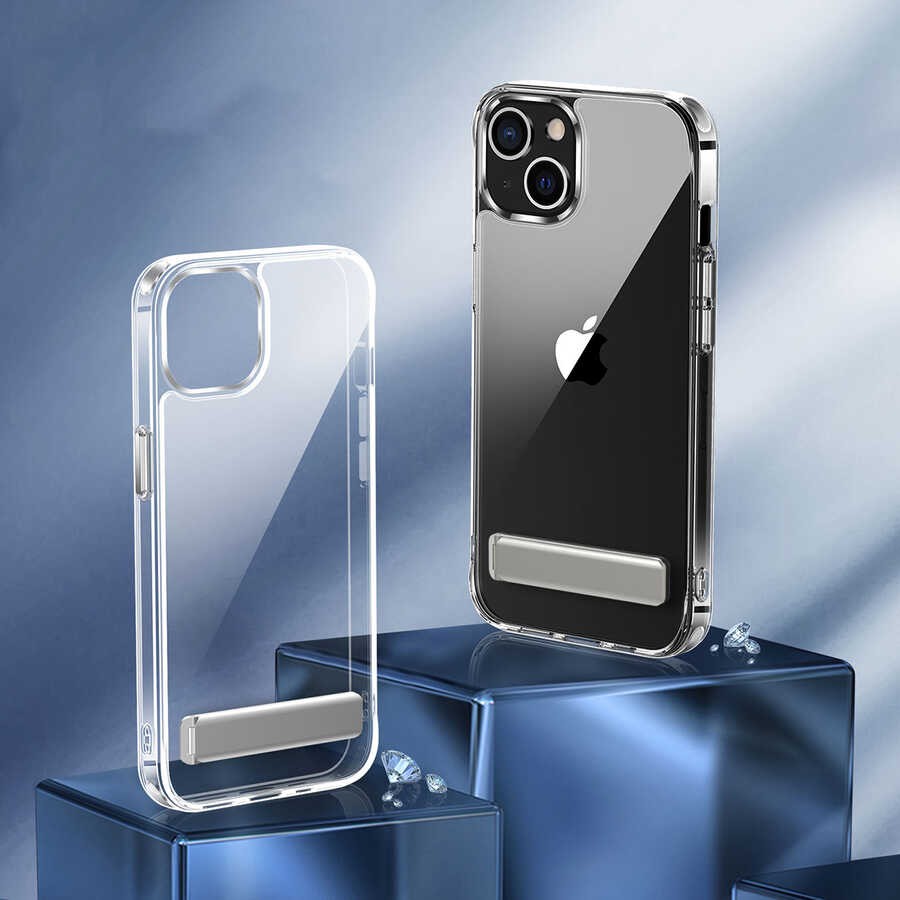 iPhone 13 Kılıf Standlı Şeffaf Silikon L-Stand