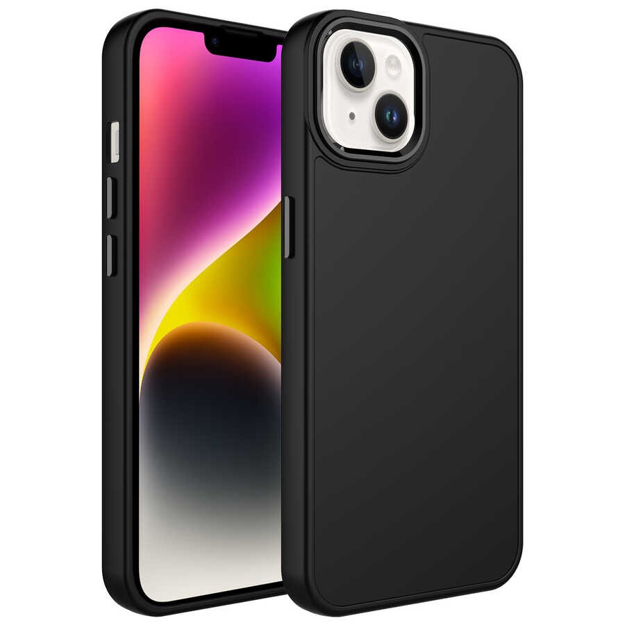 iPhone 14 Kılıf Metal Çerçeve ve Buton Tasarımlı Silikon Luna
