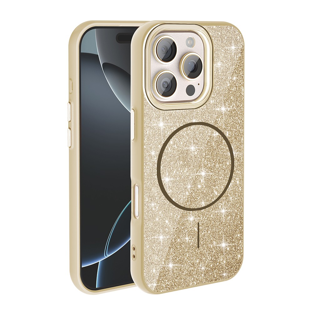 iPhone 16 Pro Max Kılıf M-safe Şarj Özellikli Parlayan Simli Okso