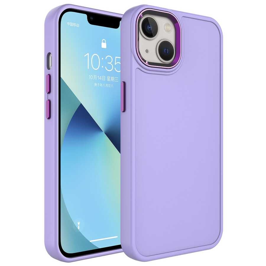 iPhone 13 Kılıf Metal Çerçeve ve Buton Tasarımlı Sert Botox