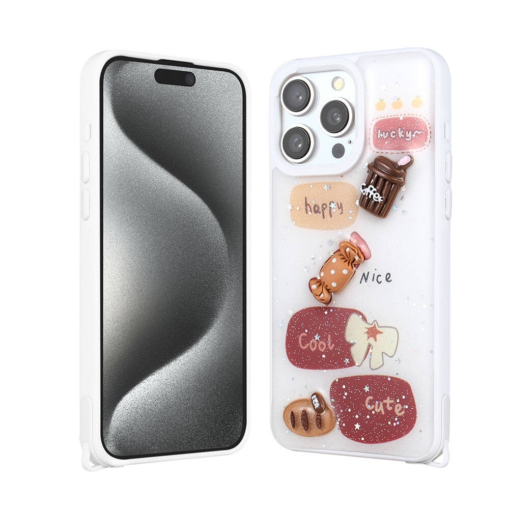 iPhone 15 Pro Max Kılıf Parlayan Simli Kabartma Figürlü Cevze