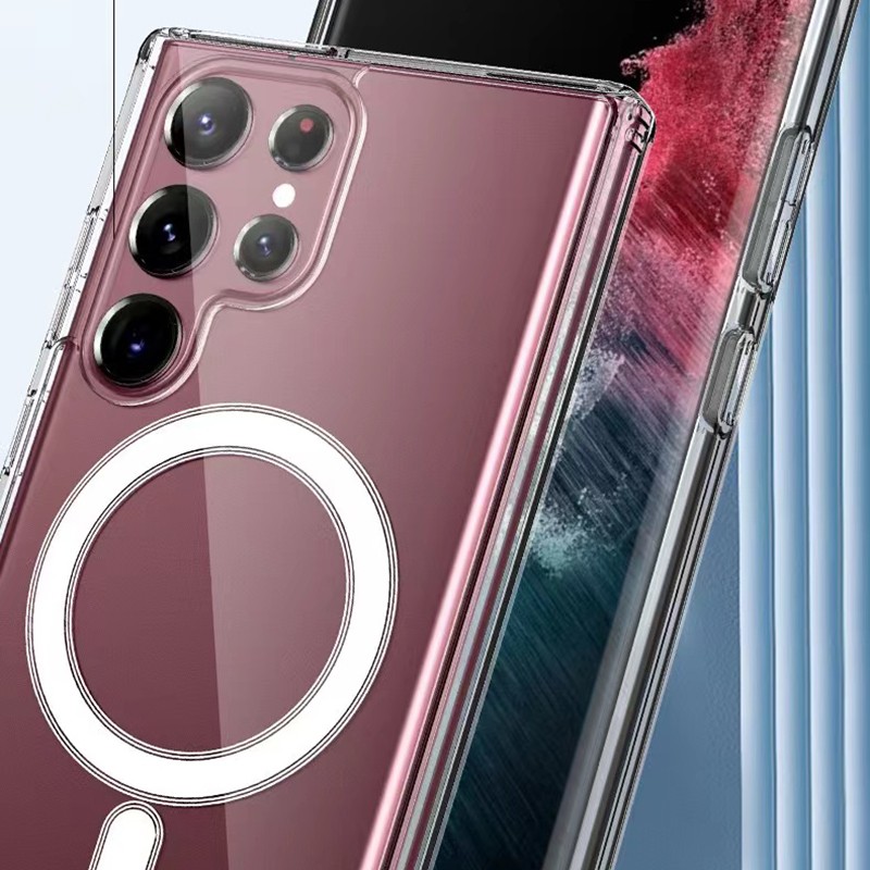 Galaxy S22 Ultra Kılıf M-safe Şarj Özellikli Şeffaf Sert PC Embos