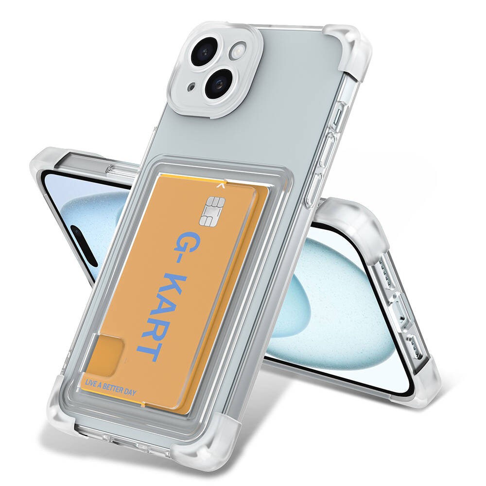 iPhone 15 Kılıf Airbag Tasarımlı Şeffaf Kartlıklı G-Kart