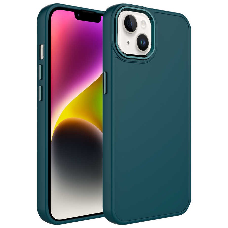 iPhone 14 Plus Kılıf Metal Çerçeve ve Buton Tasarımlı Silikon Luna