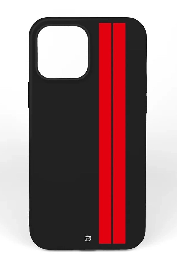 iPhone 12 Pro Max Silikon Kılıf Kırmızı Çift Şerit