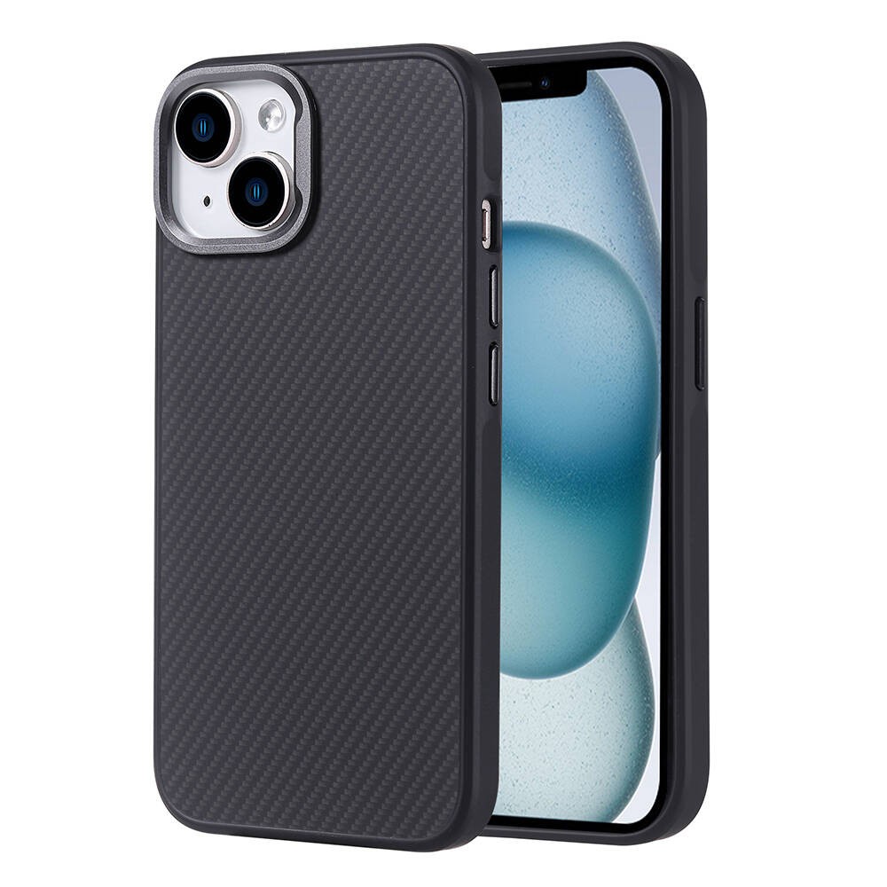iPhone 14 Kılıf M-safe Şarj Özellikli Karbon Fiber Görünümlü Troy