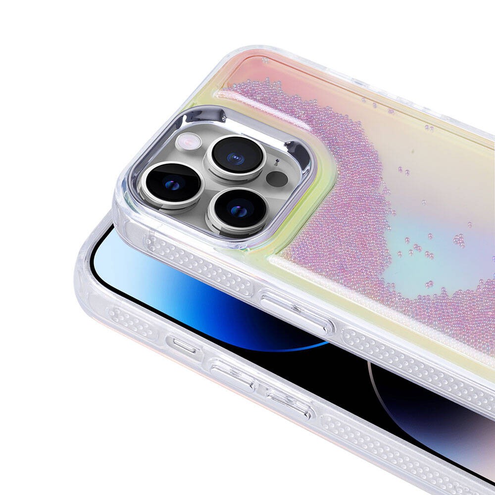 iPhone 14 Pro Max Kılıf Airbagli Renkli Arka Yüzey Boncuk Tasarımlı Kumul