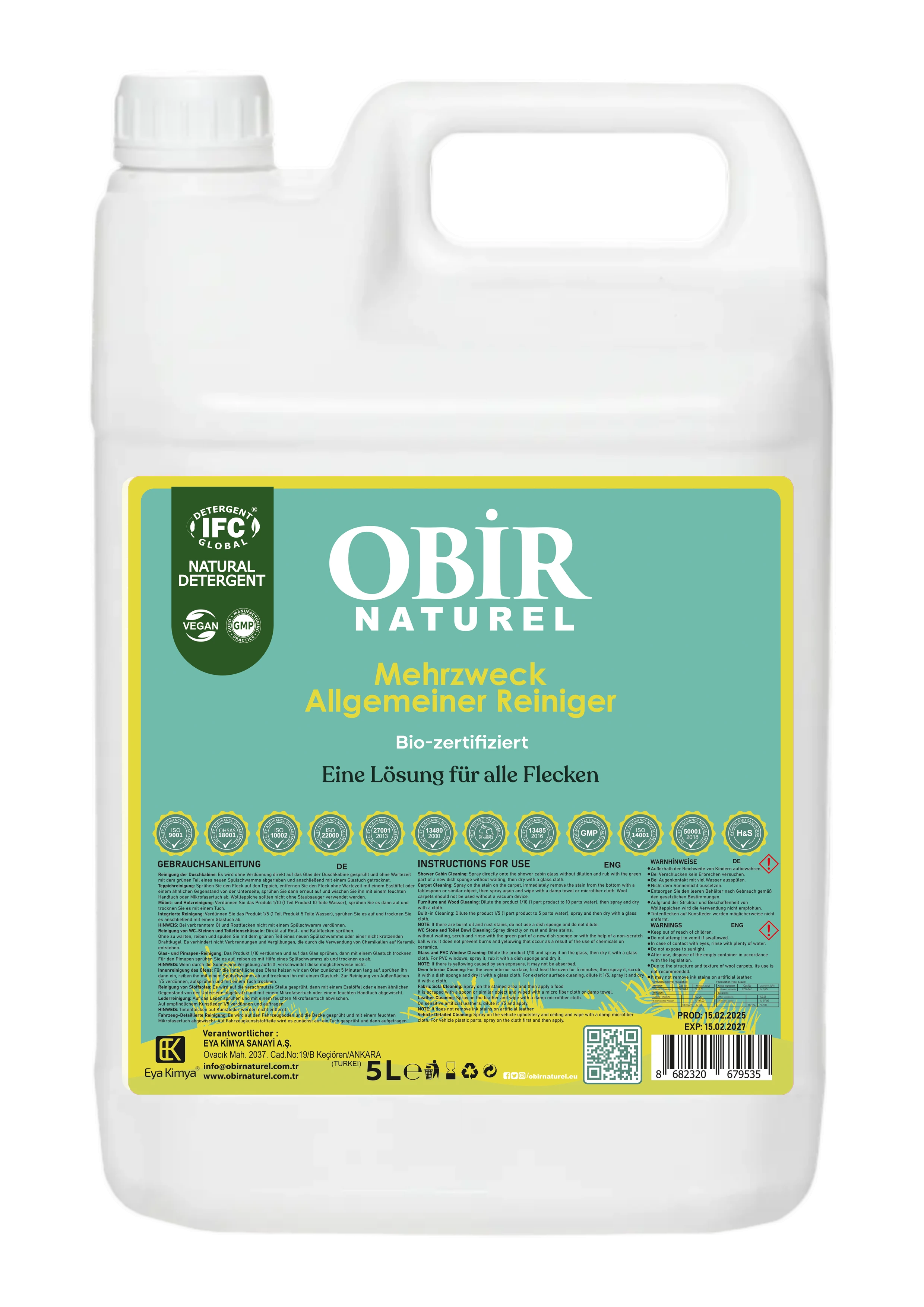 Obir Naturel Universeller Allzweckreiniger – 5000 ML | Kraftvolle, Natürliche Reinigung für Alle Oberflächen