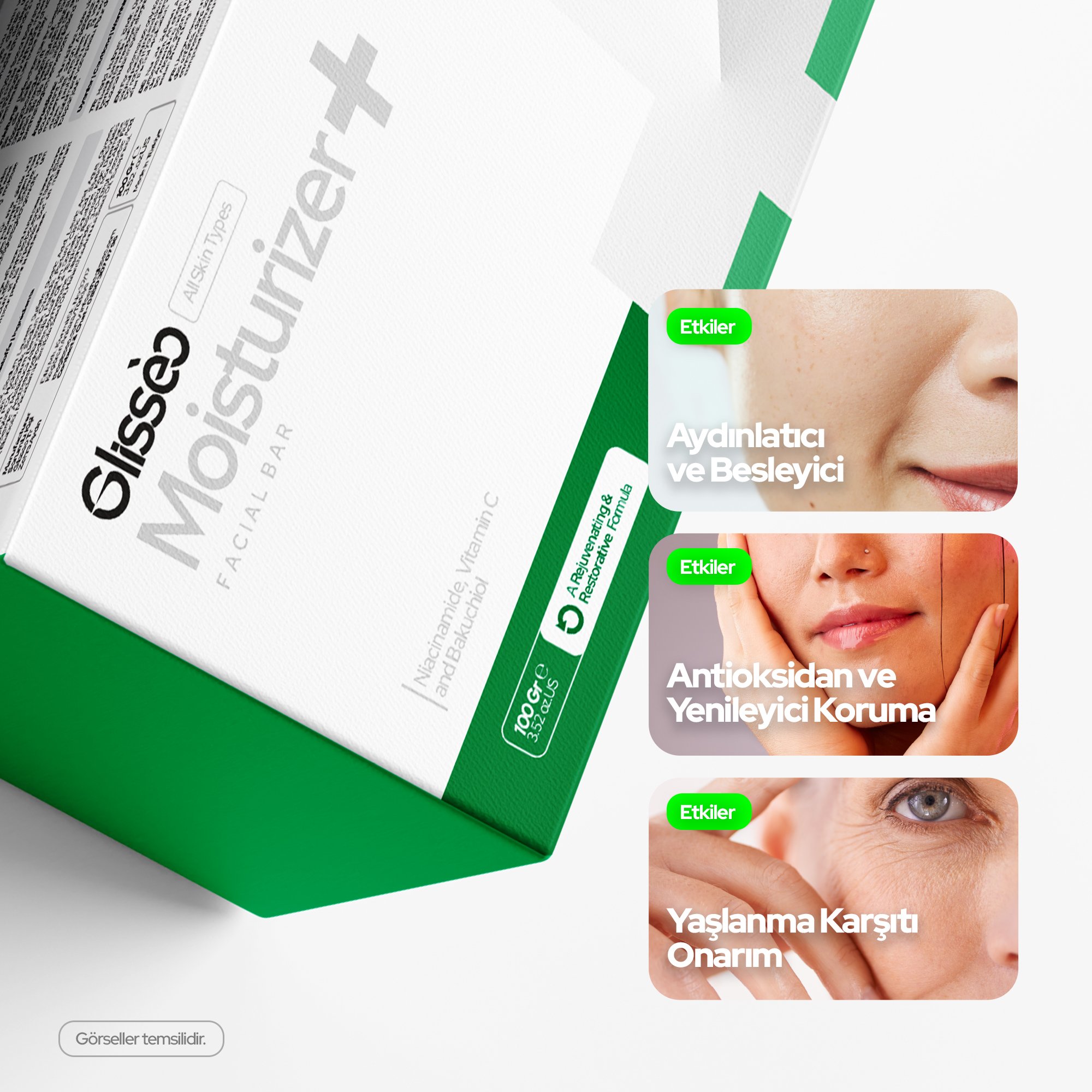 Glisseo - Nemlendirici+ Bakuchiol ve Niacinamide Katkılı Yüz Bakım Sabunu - Kırışıklık Karşıtı ve Canlandırıcı Etki - 100GR