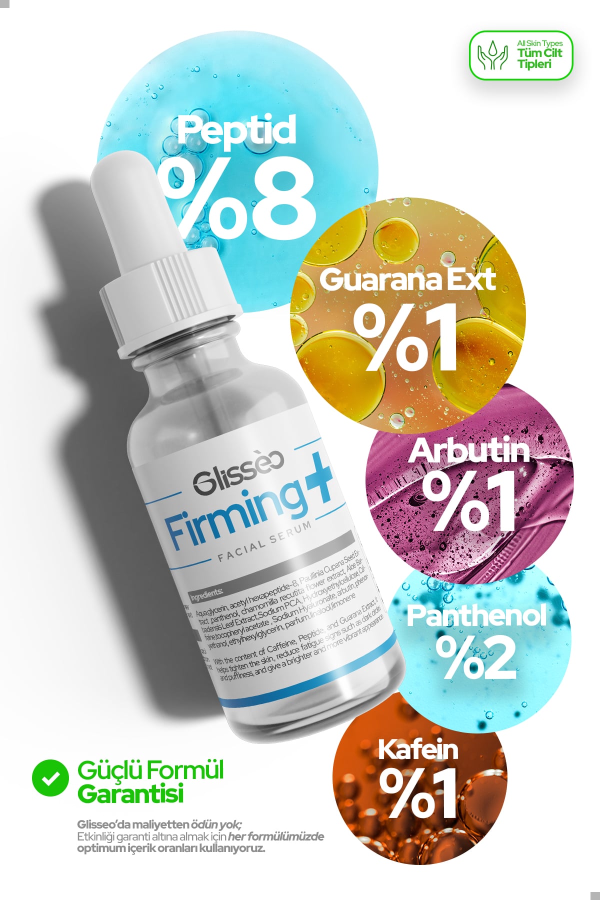 Glisseo Firming Cilt Sıkılaştırıcı Ve Aydınlatıcı Etkili Yüz Bakım Serumu 30ml %8 Peptid %1 Guarana