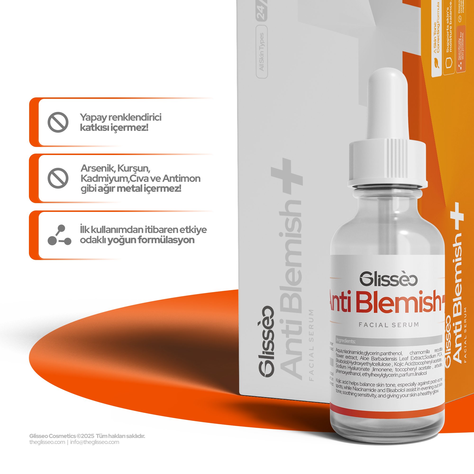 Glisseo - Anti Blemish+ Leke ve Akne Karşıtı Yüz Bakım Serumu - Cilt Tonu Eşitleyici ve Sivilce Karşıtı Etki Cilt Bakım Serumu - 30Ml