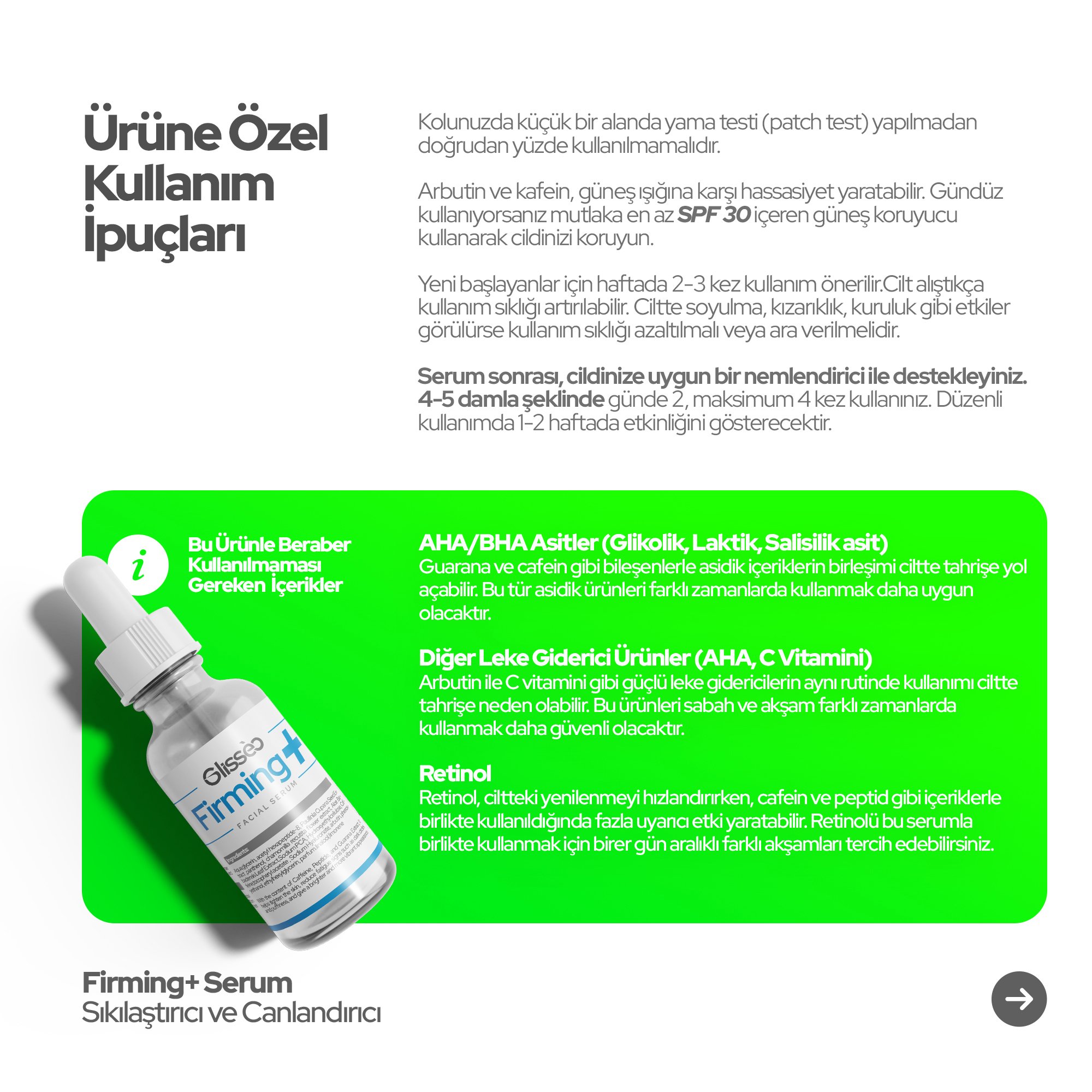 Glisseo Firming+ Kafein ve Peptide Katkılı Yüz Bakım Serumu - Sıkılaştırıcı ve Aydınlatıcı Etki - 30Ml