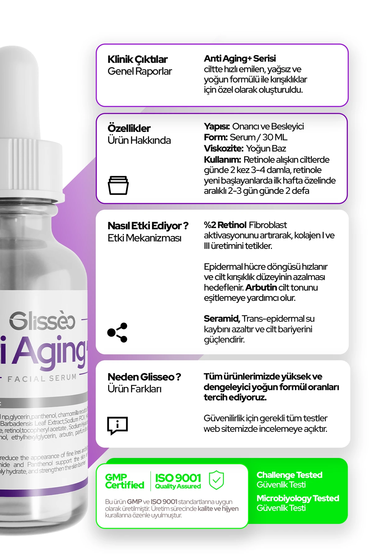 Antiaging Katkılı Yaşlanma ve Kırışıklık Karşıtı & Cilt Onarıcı Yüz Serumu 30 ml %2 Retinol + %5 Seramid 