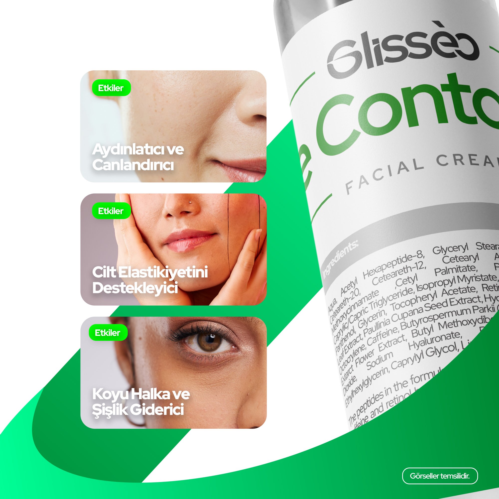 Glisseo - Eye Contour+ Koyu Halka, Şişlik ve Kırışıklık Karşıtı Göz Kremi + SPF30 Güneş Kremi - 50 ML