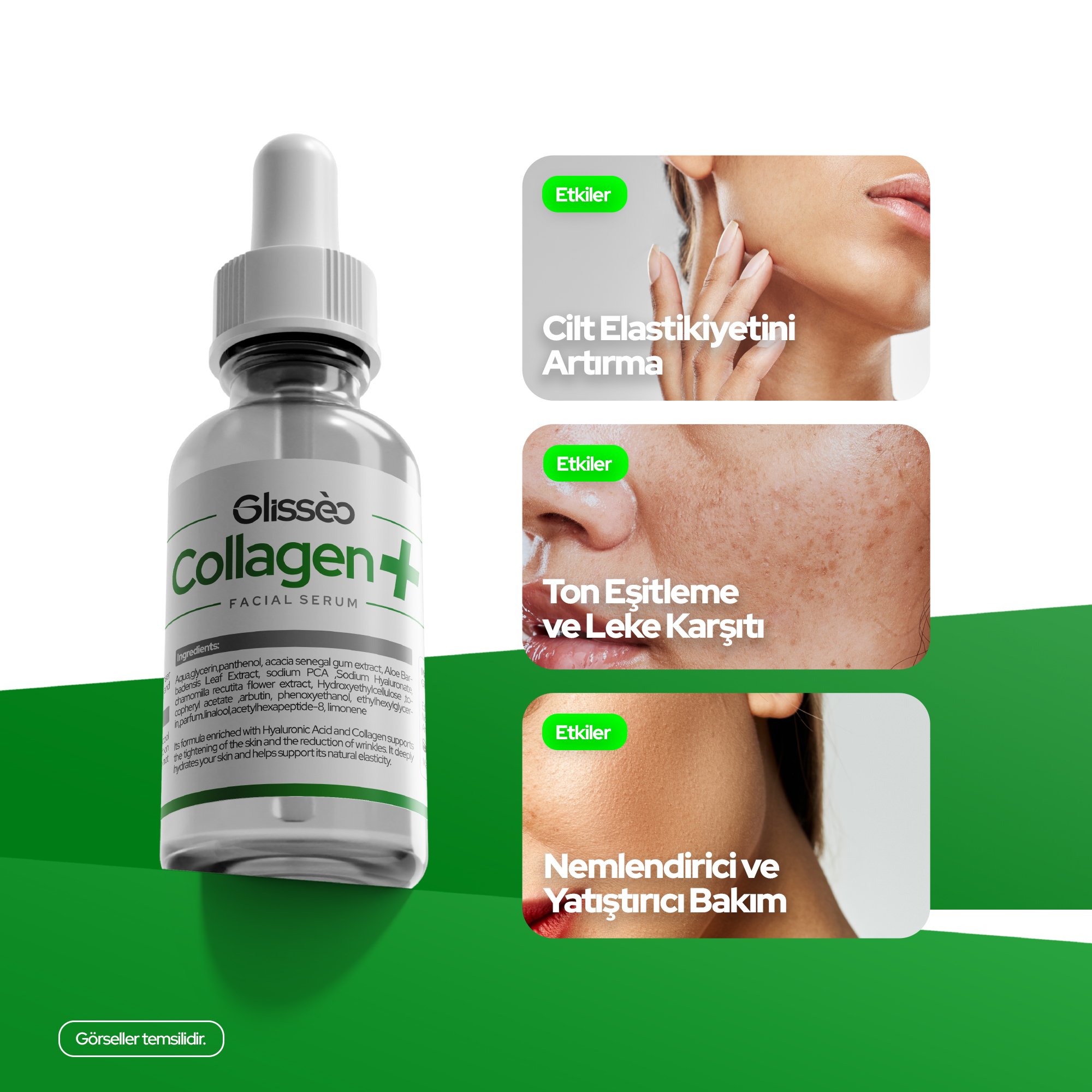 Glisseo Collagen+ Aloe Vera ve Panthenol Katkılı Yüz Bakım Serumu - Hassas Cilt Yatıştırıcı ve Cilt Bariyeri Güçlendirici Etki - 30Ml