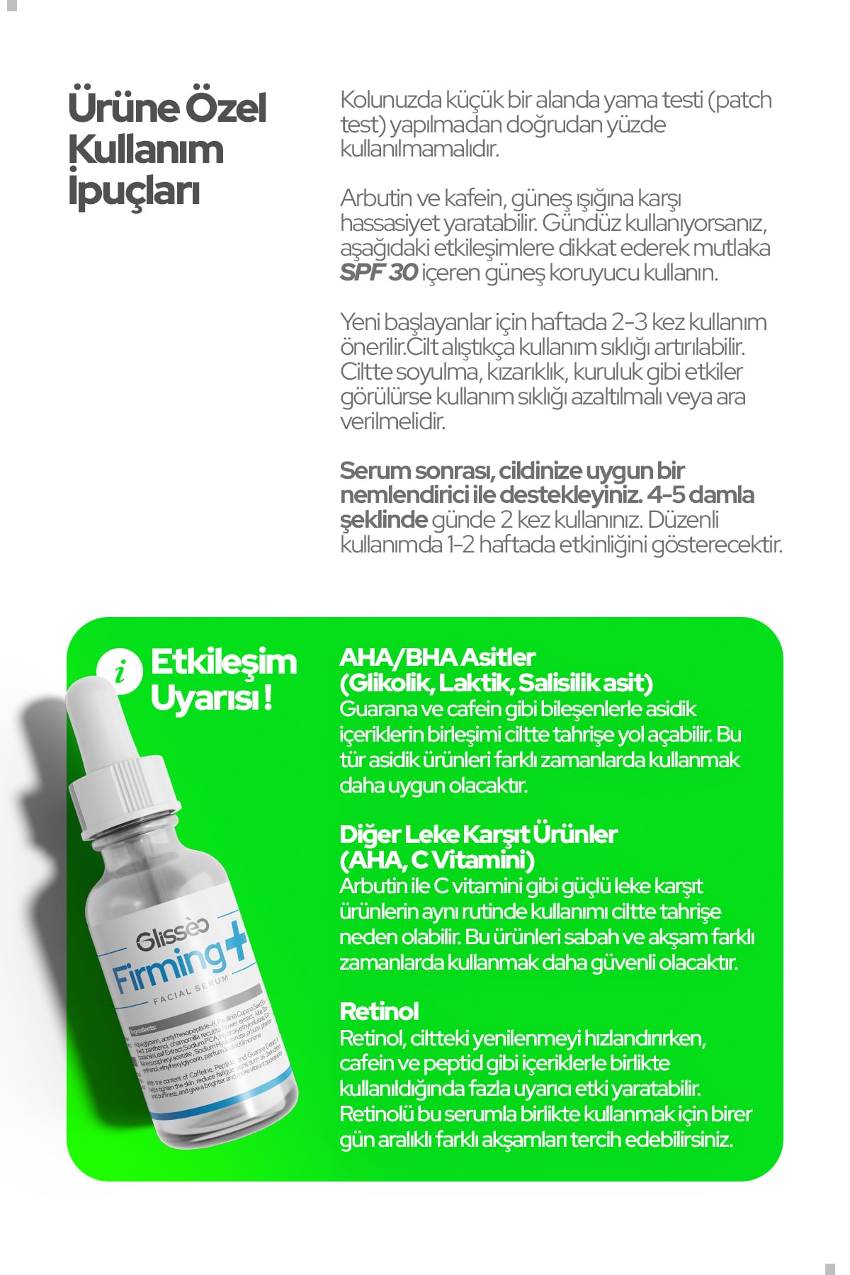 Glisseo Firming Cilt Sıkılaştırıcı Ve Aydınlatıcı Etkili Yüz Bakım Serumu 30ml %8 Peptid %1 Guarana