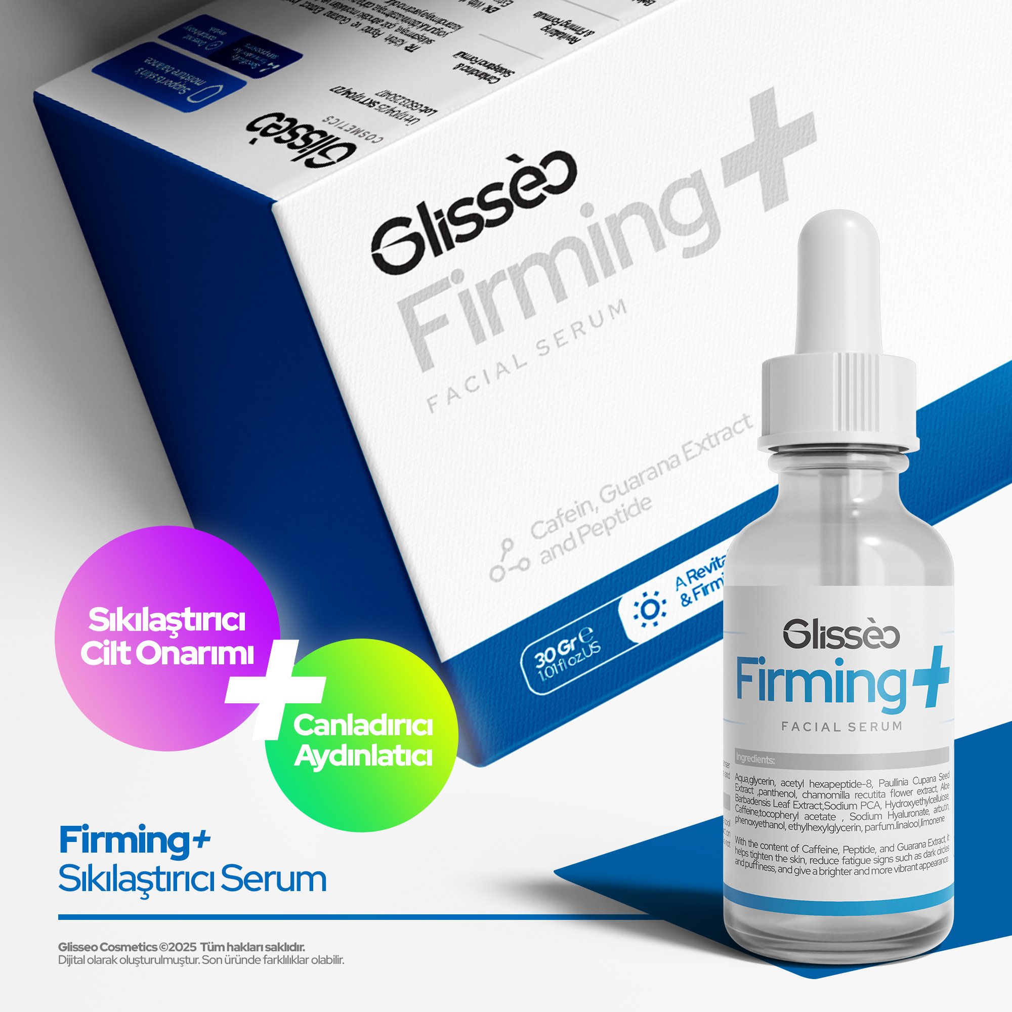Glisseo Firming+ Kafein ve Peptide Katkılı Yüz Bakım Serumu - Sıkılaştırıcı ve Aydınlatıcı Etki - 30Ml