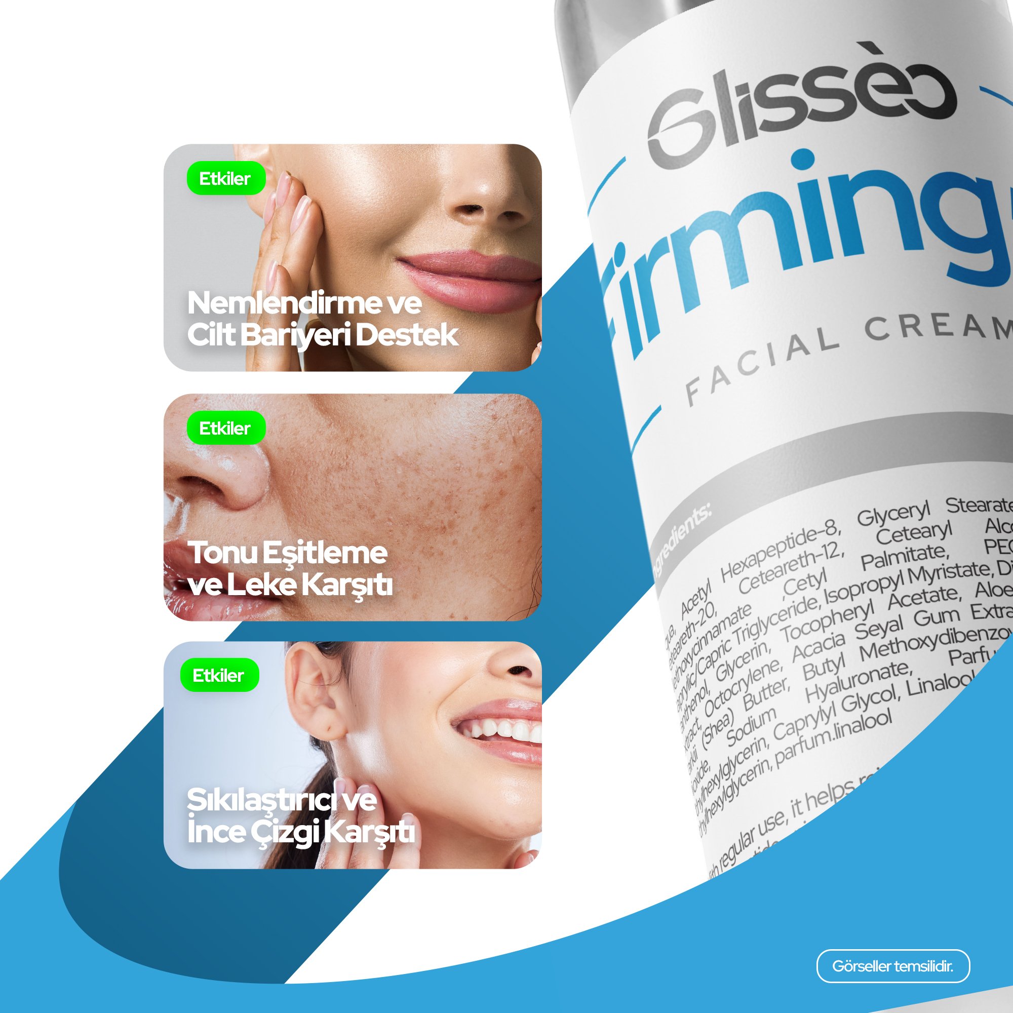 Glisseo - Firming+ Sıkılaştıcı Yüz Kremi - Canlandırıcı ve Onarıcı Etki + SPF30 Güneş Kremi ve Nemlendirici Etki - 50 ML