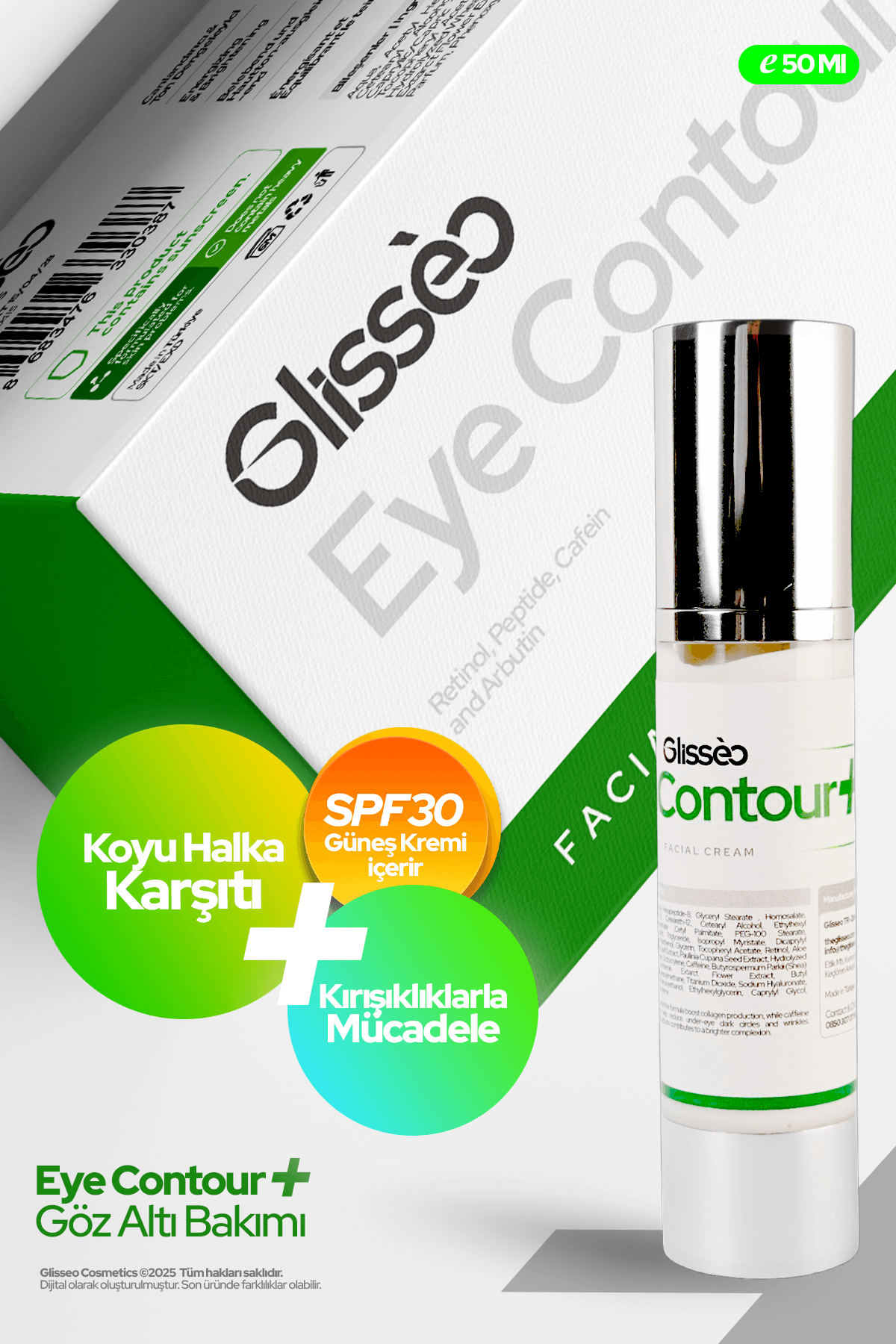 Eyecontour %5 Peptid %1 Retinol Koyu Halka, Şişlik Ve Kırışıklık Karşıtı Spf30 Göz Kremi 50 Ml