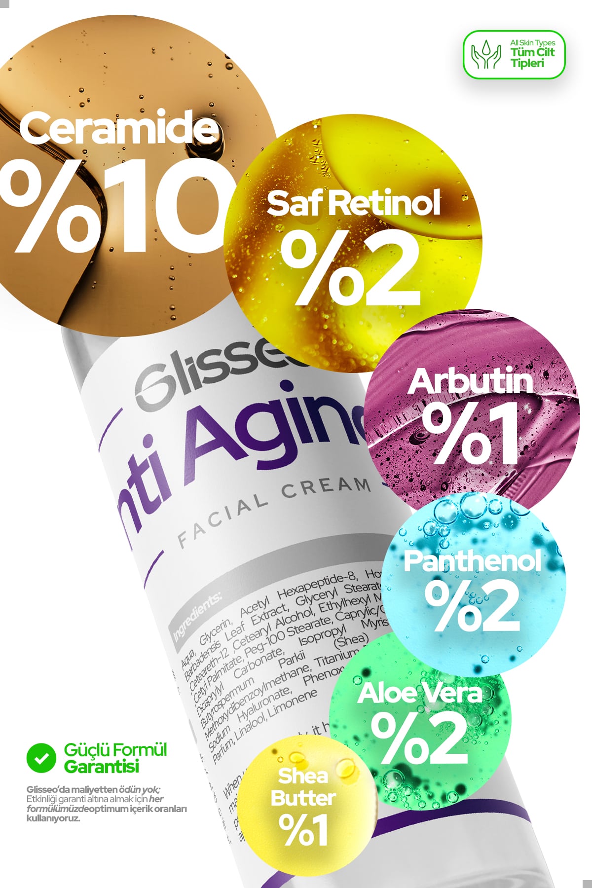 Anti Aging Cilt Kırışıklıkları Ve Yaşlanma Karşıtı Spf30 Yüz Kremi 50 ml %2 Retinol %10 Ceramide