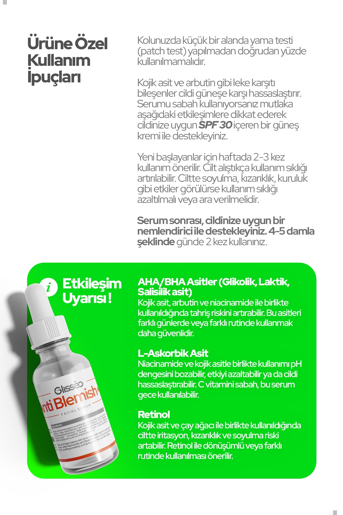 Anti Blemish Leke Karşıtı ve Ton Eşitleyici Yüz Serumu 30 ml %10 Niacinamide + %0.5 Kojik Asit
