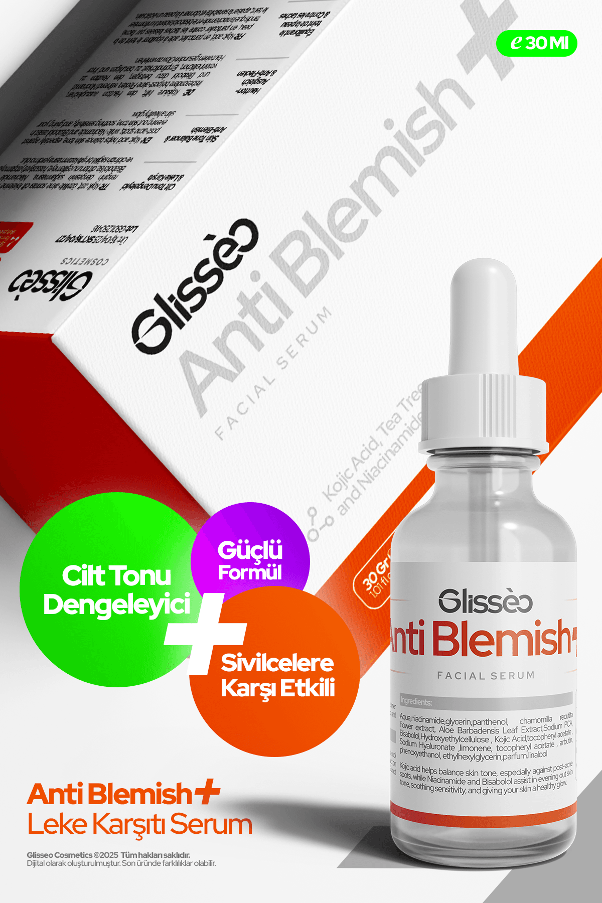 Anti Blemish Leke Karşıtı ve Ton Eşitleyici Yüz Serumu 30 ml %10 Niacinamide + %0.5 Kojik Asit