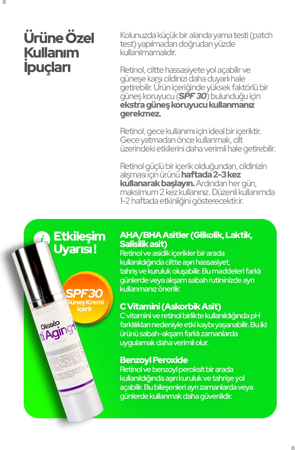 Anti Aging Cilt Kırışıklıkları Ve Yaşlanma Karşıtı Spf30 Yüz Kremi 50 ml %2 Retinol %10 Ceramide