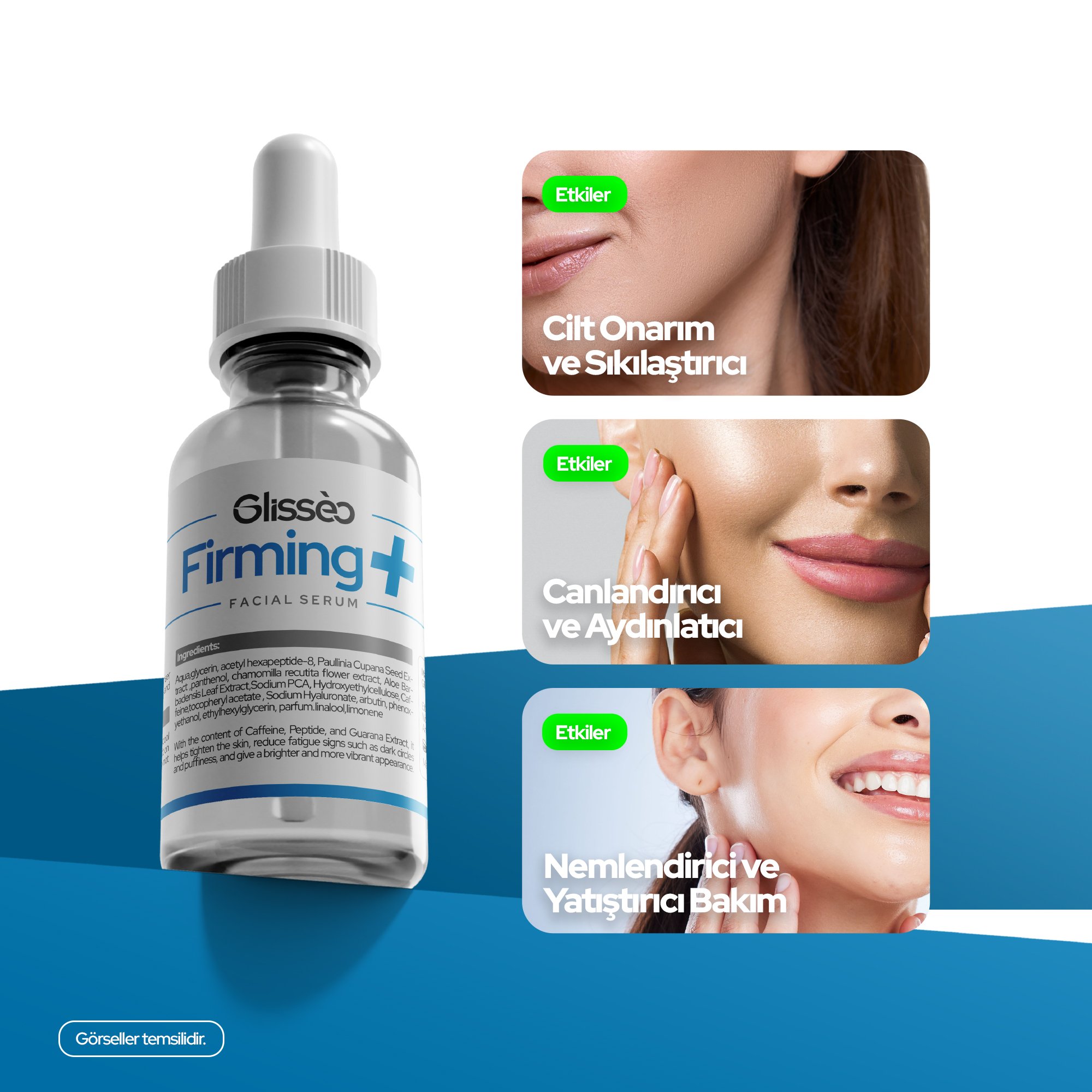 Glisseo Firming+ Kafein ve Peptide Katkılı Yüz Bakım Serumu - Sıkılaştırıcı ve Aydınlatıcı Etki - 30Ml