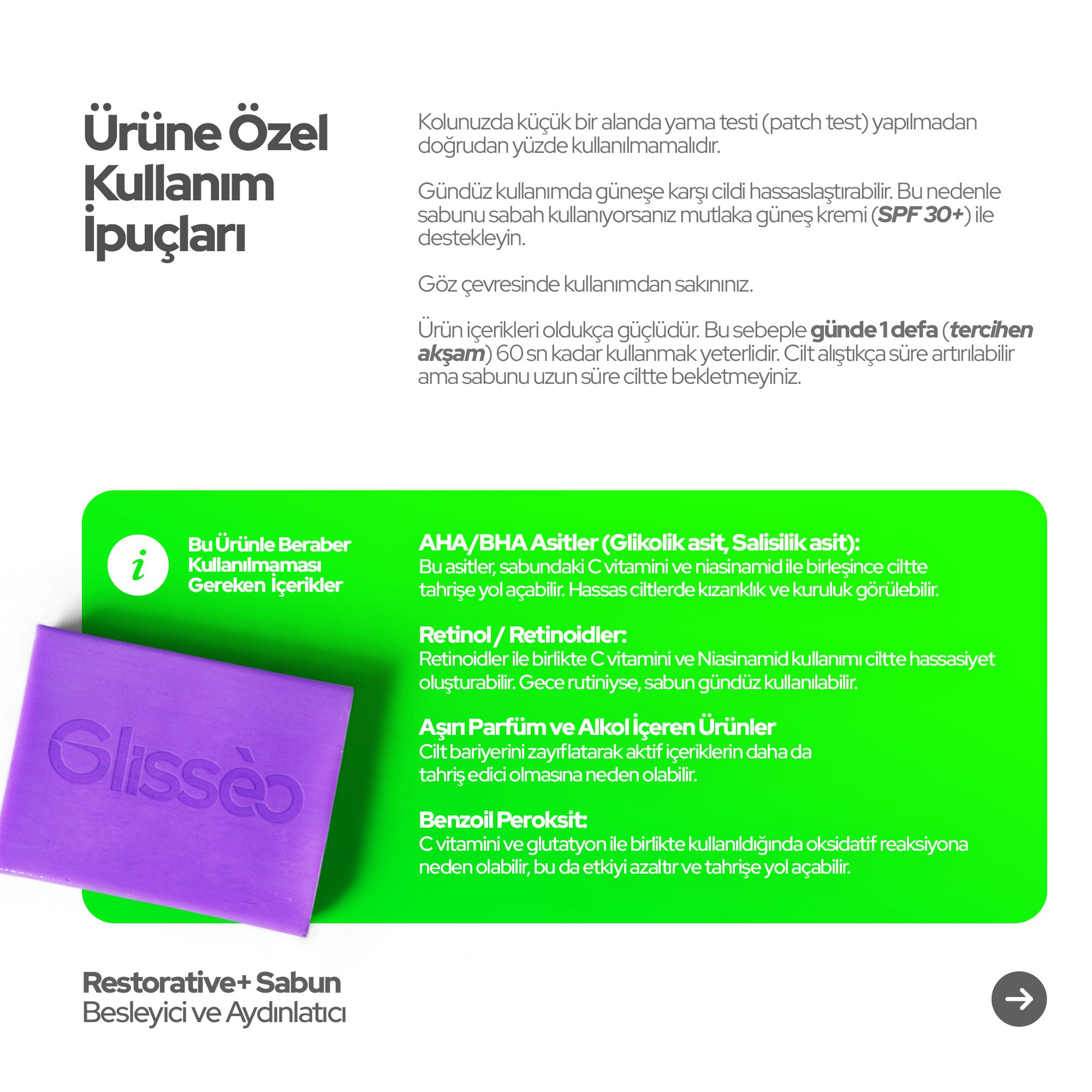 Glisseo - Restorative+ Kafein ve Glutathione Katkılı Onarıcı Yüz Bakım Sabunu - Besleyici ve Aydınlatıcı Etki - 100GR