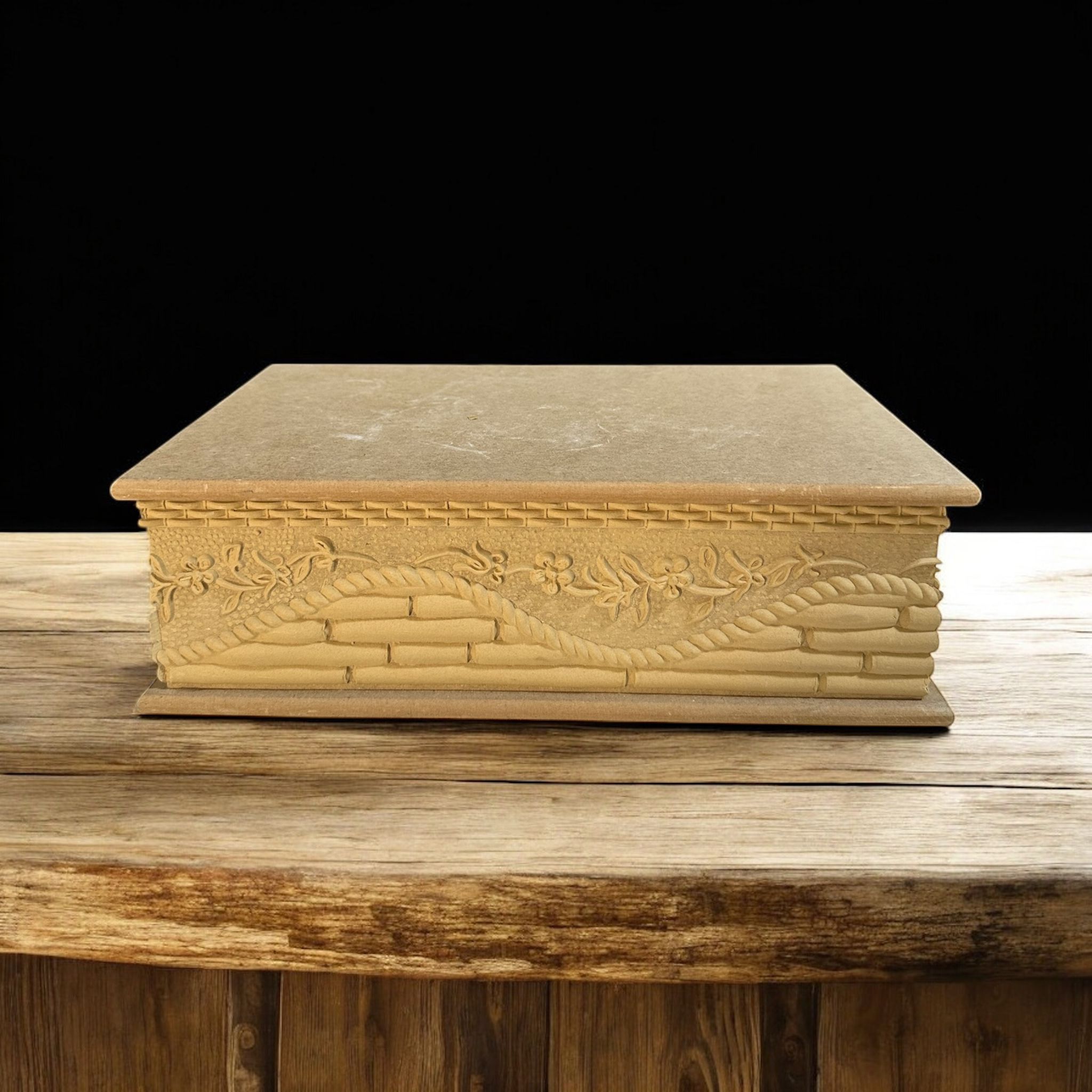Ham Ahşap Dikdörgen Oymalı Kutu N0:4 30x20 cm