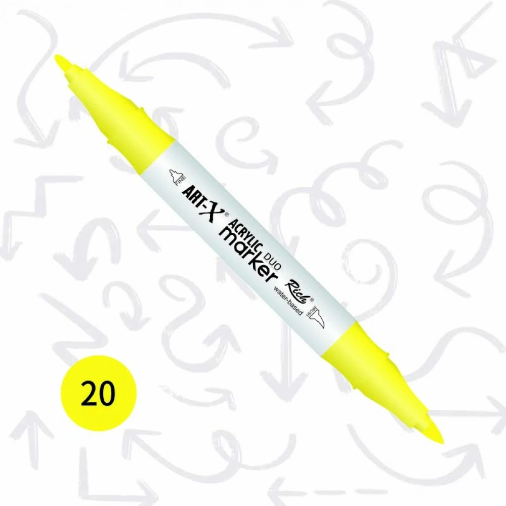 Rich Art-X Acrylic Duo Marker Çift Uçlu Su Bazlı Boyama Markörü No:20 Sarı