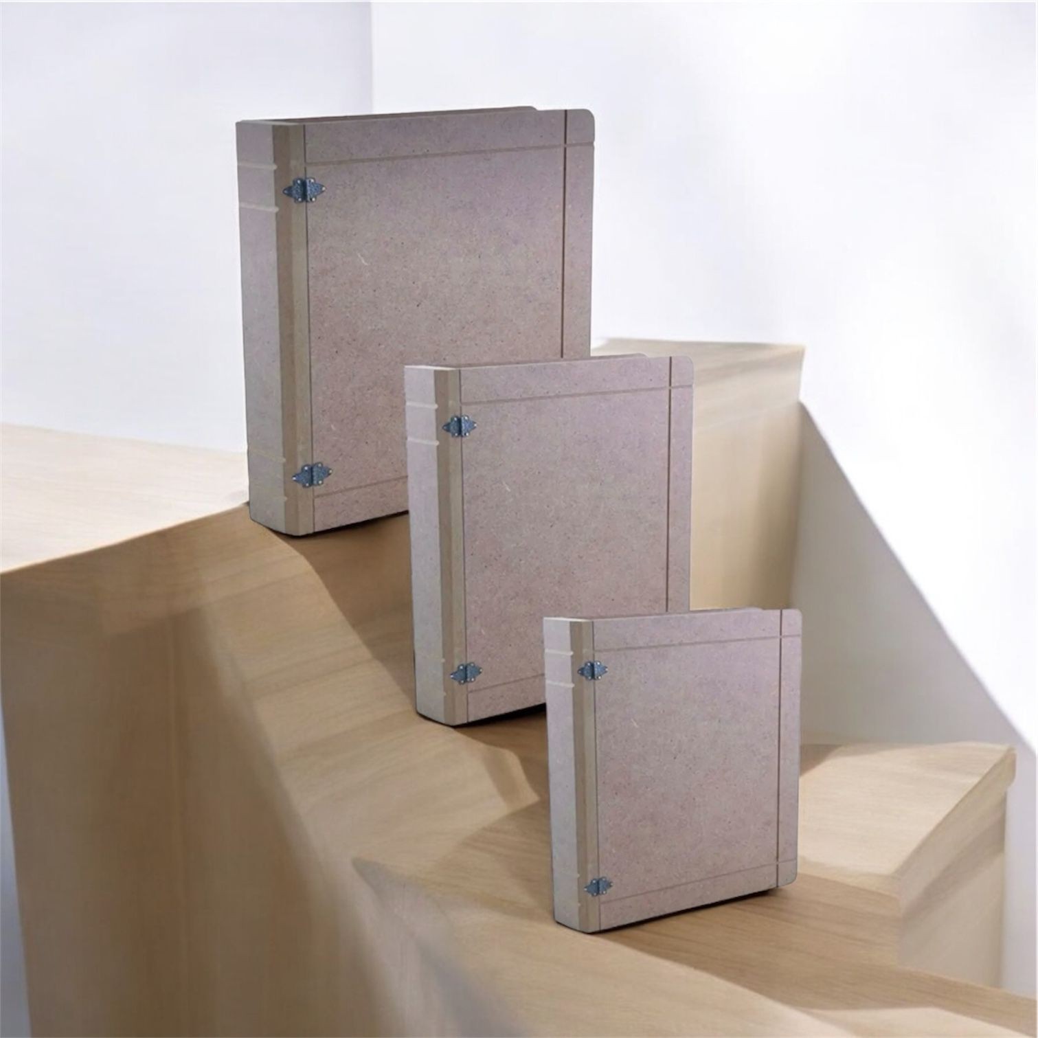 Ham Ahşap Mdf Boyanabilir 3lü Kitap Kutu