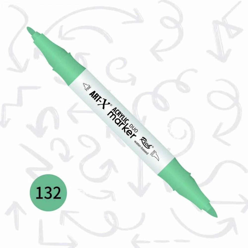Rich Art-X Acrylic Duo Marker Çift Uçlu Su Bazlı Boyama Markörü No:132 Açık Zümrüt Yeşili