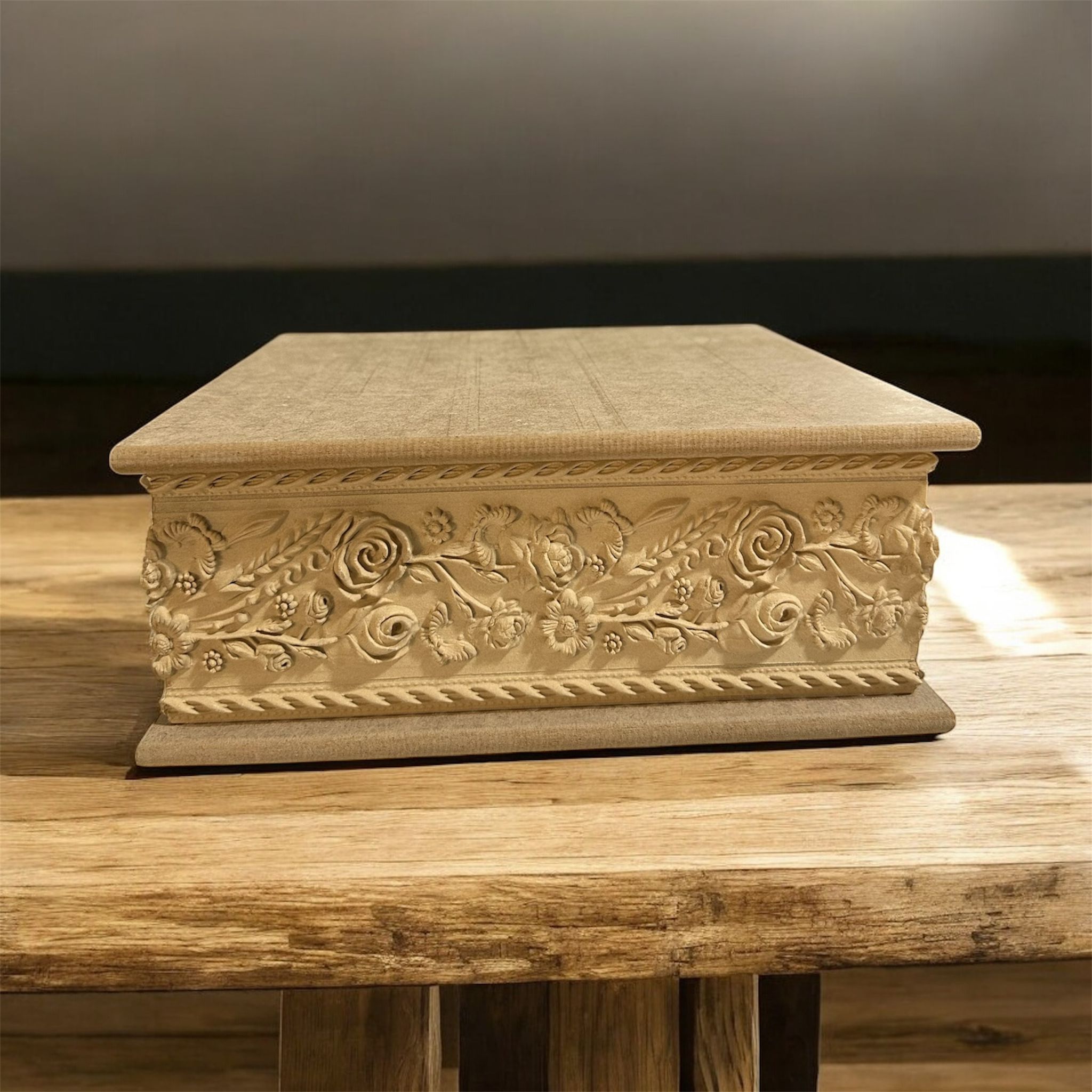 Ham Ahşap Kare Oymalı Kutu N0:1 23x23 cm