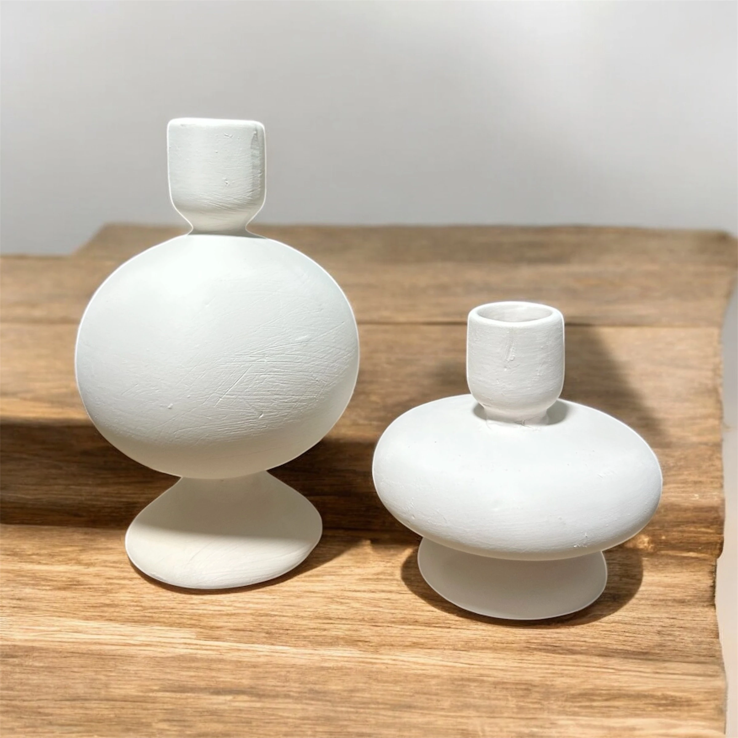 Ham Seramik Tombul Şamdan Seti