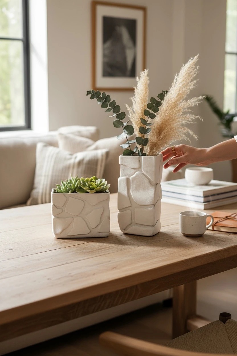 Ham Seramik Kiremit Vazo Set