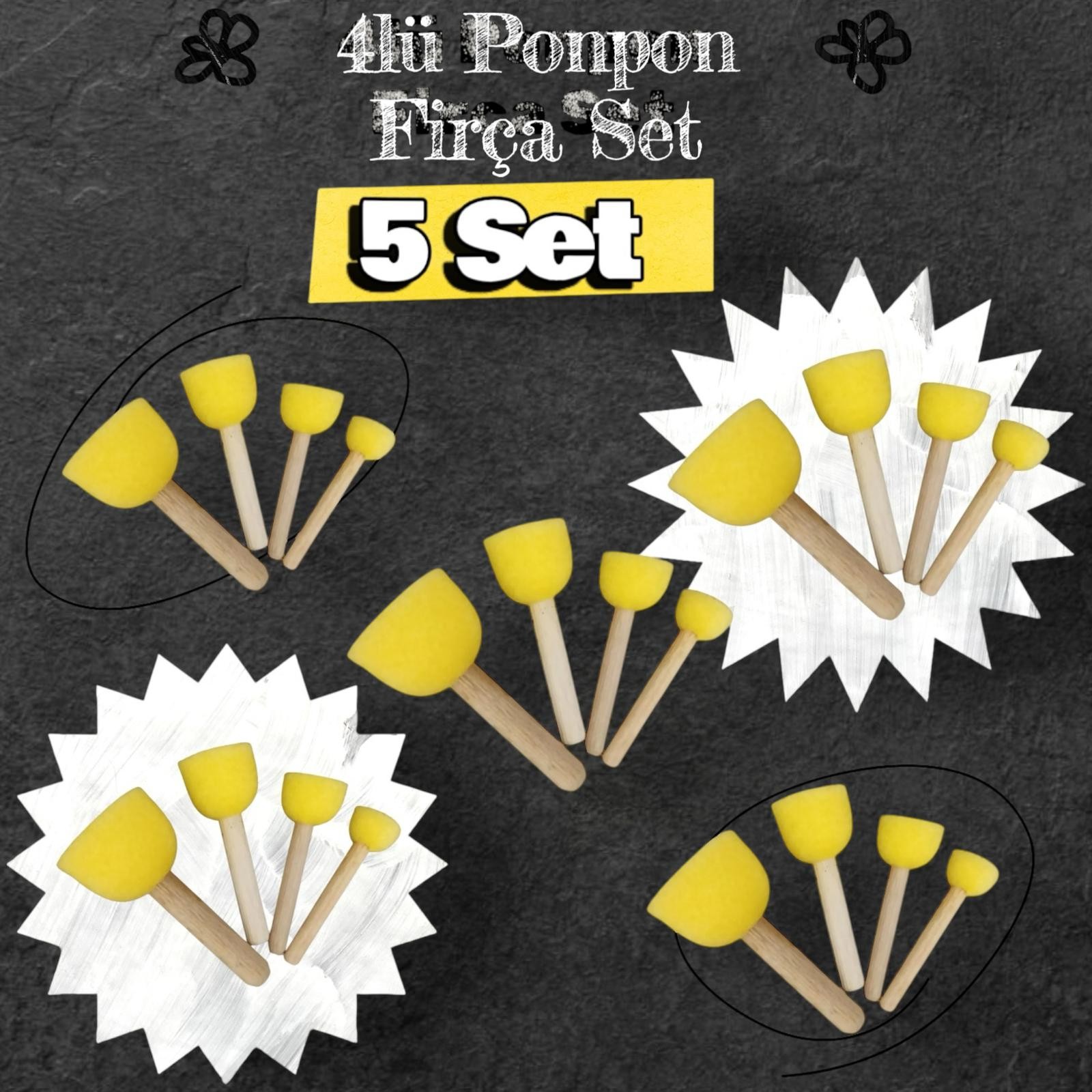 4'lü Ponpon Fırça Seti ( 5 Set)