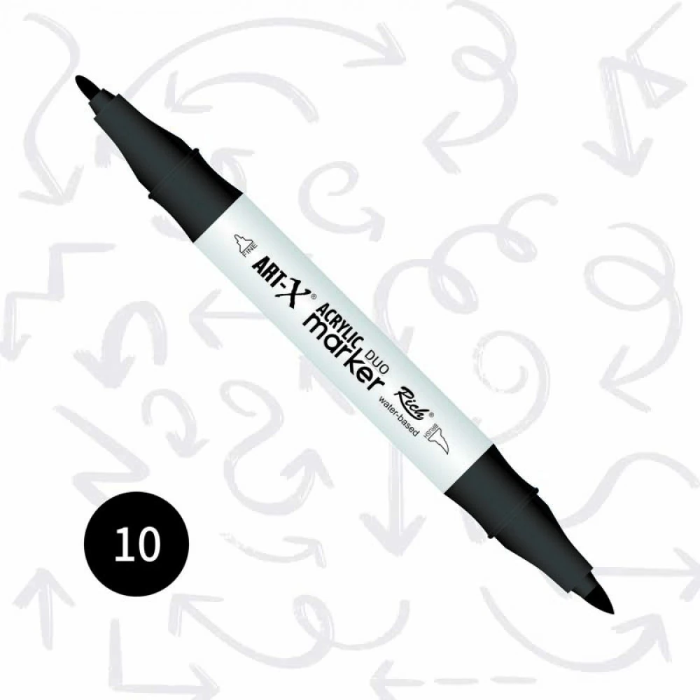 Rich Art-X Acrylic Duo Marker Çift Uçlu Su Bazlı Boyama Markörü No:10 Siyah