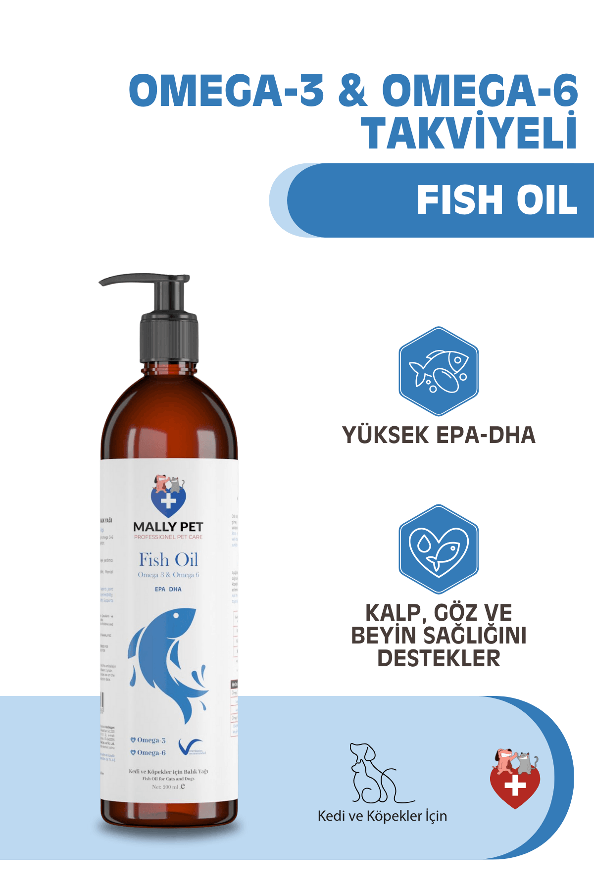 Kedi ve Köpekler İçin Omega 3 ve 6 İçerikli Balık Yağı 200 Ml